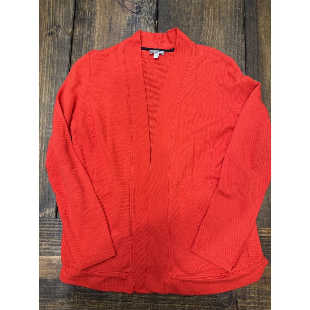 TALBOTS Size P Women's Soft Comfy Cotton‎ Open Front Jacket Zip Up Pockets Red